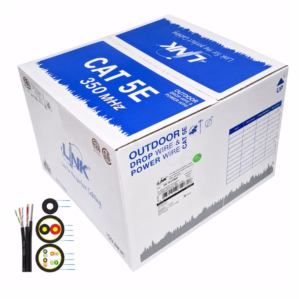 กล่องสายแลนภายนอก LINK CAT5e พร้อมภาพไดอะแกรมตัดขวางโครงสร้างสายแลนแบบมีสลิง