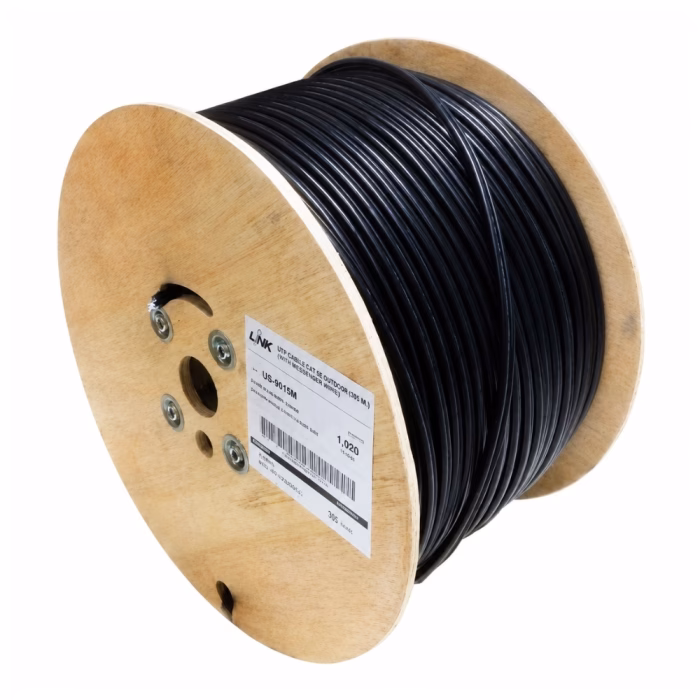 link-cat5e-outdoor-305m-us9015m-3 ล้อไม้ม้วนสายแลนภายนอกมีสลิง LINK CAT5e ความยาว 305 เมตร สีดำ รุ่น US-9015M