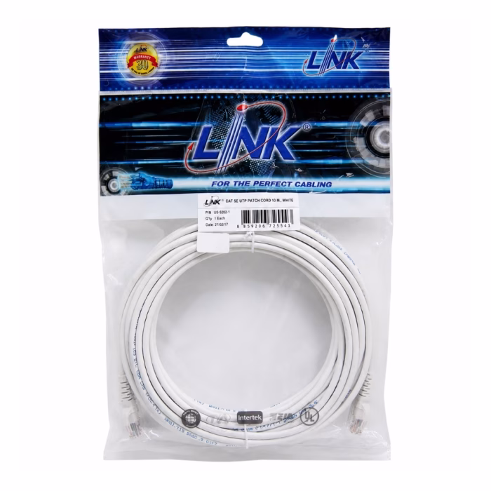 สายแลนสำเร็จรูป LINK CAT5e สีขาว ความยาว 10 เมตร ม้วนขดกลมพร้อมหัว RJ45 ทั้งสองด้าน