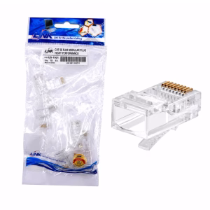 ซองบรรจุภัณฑ์หัวแลน RJ45 LINK CAT5e แพ็ก 10 ชิ้น รุ่น US-1001 วางคู่กับหัวต่อ RJ45 แบบใส