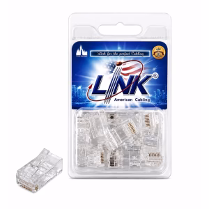 แพ็กเกจหัวแลน RJ45 LINK CAT6 รุ่น US-1002AA แพ็ก 10 ชิ้น วางคู่กับหัวต่อตัวผู้แบบใส 2 ชั้น