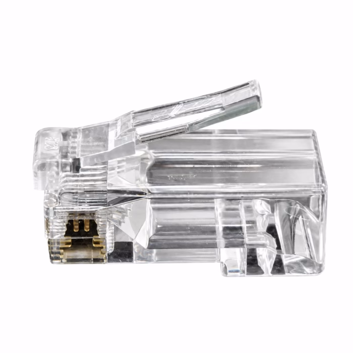 link-rj45-plug-cat6-us1002aa-10pack-3 หัวต่อสายแลนตัวผู้ RJ45 LINK CAT6 รุ่น US-1002AA แบบใส มุมมองด้านข้าง แสดงสลักล็อคและขั้วสัมผัสทองแดง