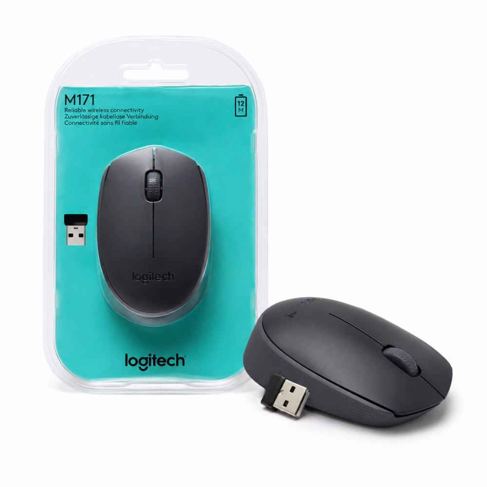 logitech-m171-wireless-mouse-grey-1 เมาส์ไร้สาย Logitech M171 สีเทา-ดำ พร้อมตัวรับสัญญาณ USB Receiver วางคู่กับแพ็กเกจบรรจุภัณฑ์