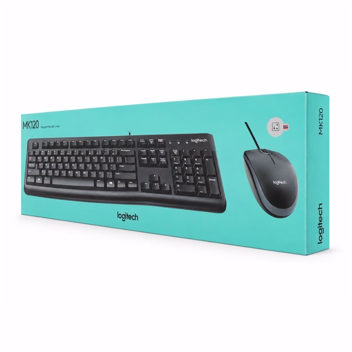 logitech-mk120-usb-combo-black-4 กล่องบรรจุภัณฑ์ชุดคีย์บอร์ดและเมาส์ USB Logitech MK120 มุมมองสามมิติโทนสีเขียวอมฟ้า