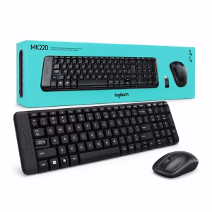 logitech-mk220-wireless-combo-black-1 ชุดคีย์บอร์ดและเมาส์ไร้สาย Logitech MK220 สีดำ ดีไซน์กะทัดรัด วางคู่กับกล่องบรรจุภัณฑ์ Wireless Combo