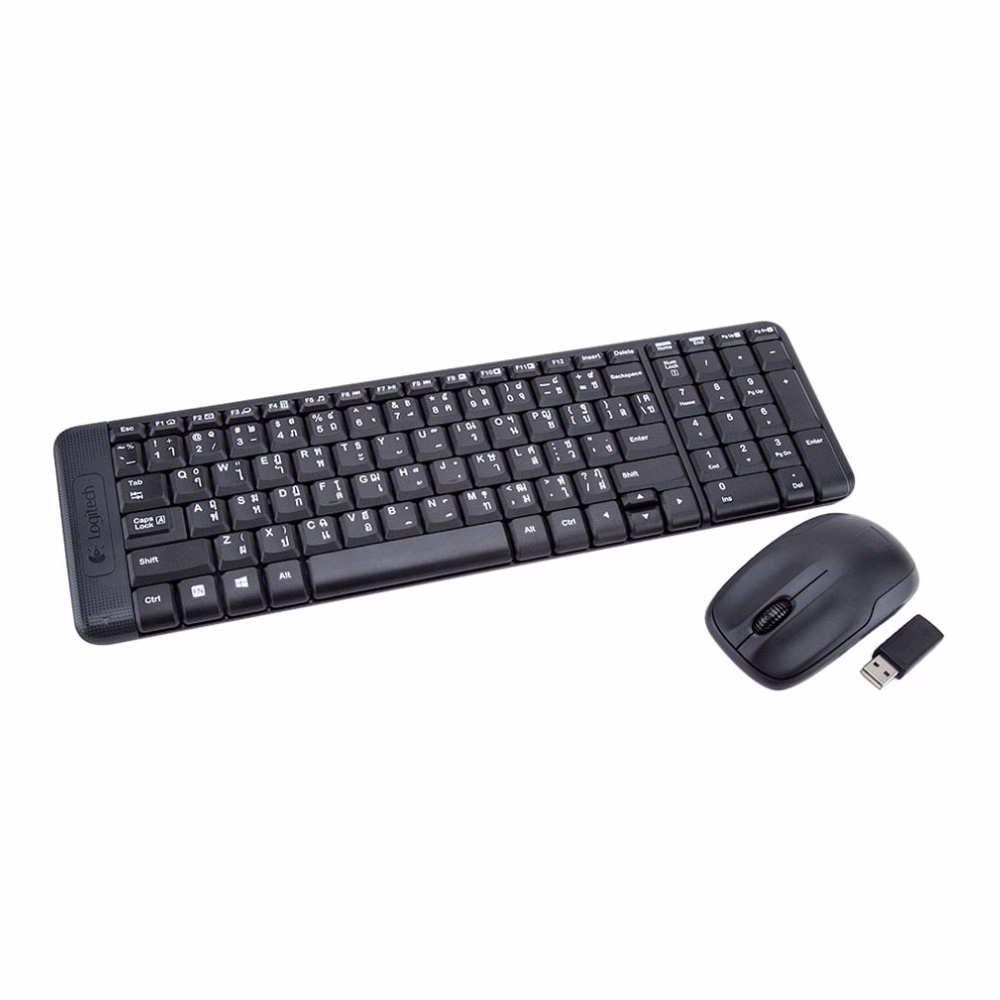 ชุดคีย์บอร์ดและเมาส์ไร้สาย Logitech MK220 สีดำ สกรีนแป้นพิมพ์ไทย-อังกฤษ พร้อมตัวรับสัญญาณ USB Receiver