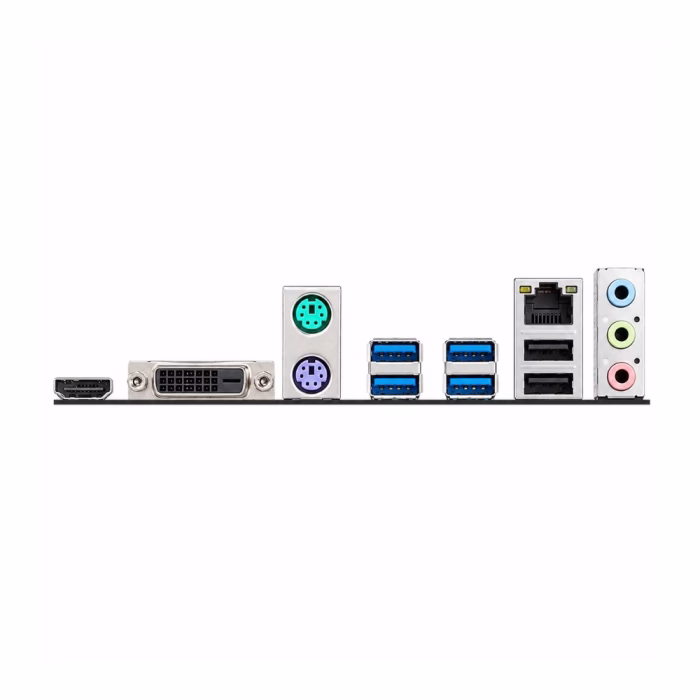 msi-a520m-a-pro-ddr4-am4-3 แผงพอร์ตเชื่อมต่อด้านหลัง I/O Panel ของเมนบอร์ด MSI A520M-A PRO ประกอบด้วยพอร์ต HDMI, DVI, พอร์ต PS/2, USB และช่องแจ็คเสียง