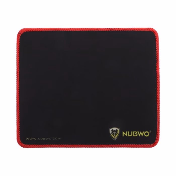 nubwo-np001-mouse-pad-1 แผ่นรองเมาส์เกมมิ่ง NUBWO NP001 สีดำ เย็บขอบด้ายสีแดง มุมมองด้านหน้าตรง พร้อมโลโก้ NUBWO สีทอง