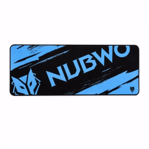 แผ่นรองเมาส์เกมมิ่งขนาดใหญ่ NUBWO NP021 สีฟ้า ขนาด 78x30 ซม. ลายสกรีน NUBWO และหน้าหมาป่า พร้อมเย็บขอบรอบทิศทาง
