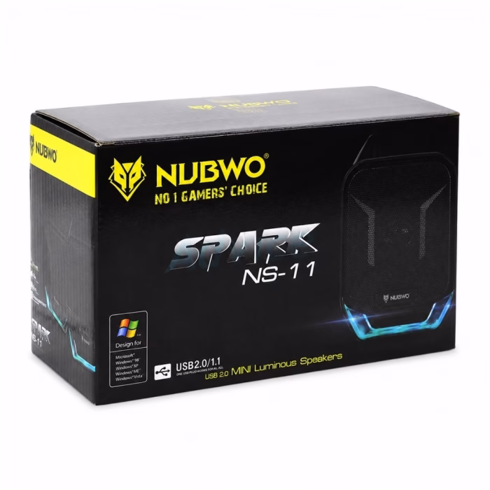 nubwo-ns011-rgb-gaming-speaker-2 กล่องบรรจุภัณฑ์ลำโพงเกมมิ่ง NUBWO SPARK NS-11 USB 2.0 Mini Luminous Speakers โทนสีดำตัดเหลือง