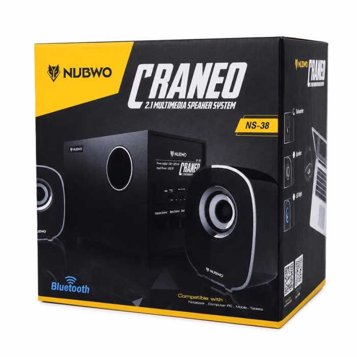 nubwo-ns038-subwoofer-speaker-3 กล่องบรรจุภัณฑ์ลำโพงบลูทูธ NUBWO CRANEO NS-38 (NS-038) 2.1 Multimedia Speaker System พร้อมสัญลักษณ์ Bluetooth