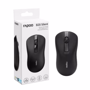 rapoo-b20-silent-wireless-mouse-black-1 เมาส์ไร้สายไร้เสียง Rapoo B20 Silent สีดำ วางคู่กับกล่องบรรจุภัณฑ์ Wireless Optical Mouse 1200 DPI