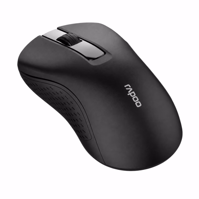 rapoo-b20-silent-wireless-mouse-black-3 เมาส์ไร้สาย Rapoo B20 Silent สีดำ มุมมองสามมิติเฉียง แสดงพื้นผิวด้านข้างกันลื่น Texture Grip