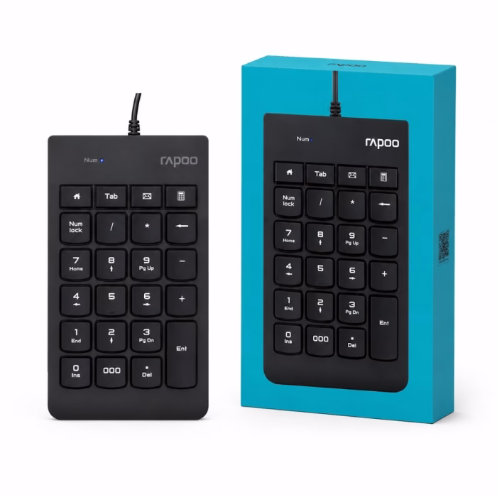 rapoo-k10-usb-numeric-black-1 แป้นพิมพ์ตัวเลขแบบมีสาย USB Rapoo K10 สีดำ 23 ปุ่ม วางคู่กับกล่องบรรจุภัณฑ์ Numeric Keypad