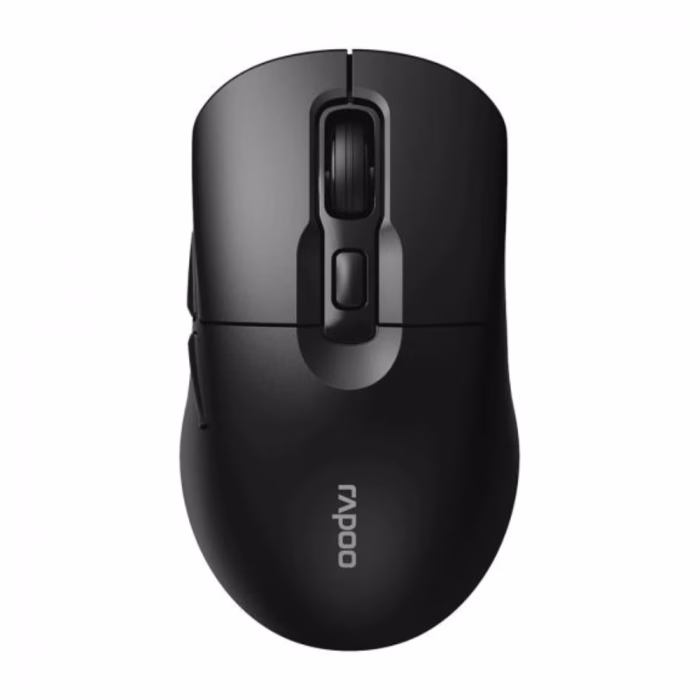 rapoo-m308-wireless-mouse-2 เมาส์ไร้สายบลูทูธ Rapoo M308 สีดำ มุมมองด้านบนตรง แสดงลูกกลิ้ง Scroll Wheel และปุ่มปรับฟังก์ชัน