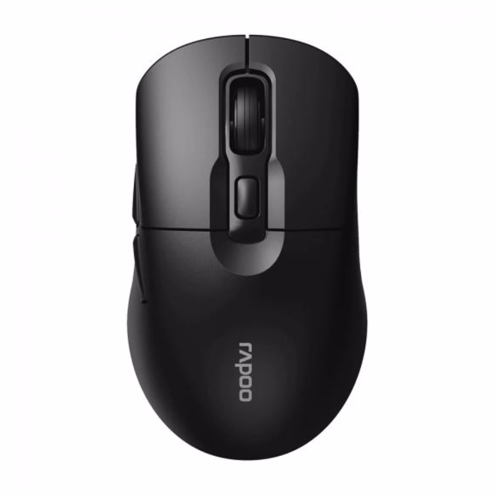 เมาส์ไร้สายบลูทูธ Rapoo M308 สีดำ มุมมองด้านบนตรง แสดงลูกกลิ้ง Scroll Wheel และปุ่มปรับฟังก์ชัน