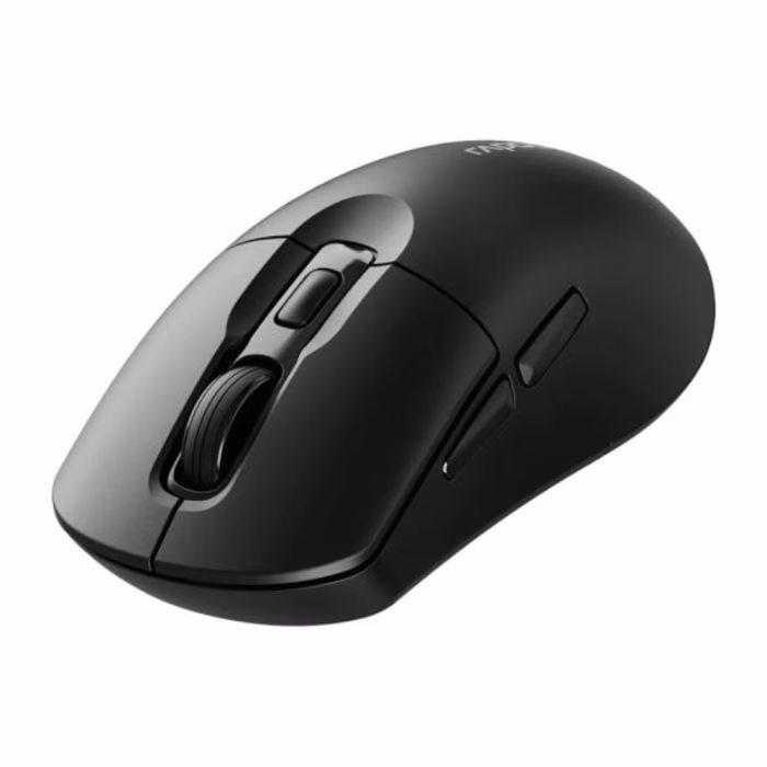 rapoo-m308-wireless-mouse-3 เมาส์ไร้สายบลูทูธ Rapoo M308 สีดำ มุมมองสามมิติเฉียง แสดงปุ่มกดด้านข้าง Forward-Backward และผิวสัมผัสด้านพรีเมียม