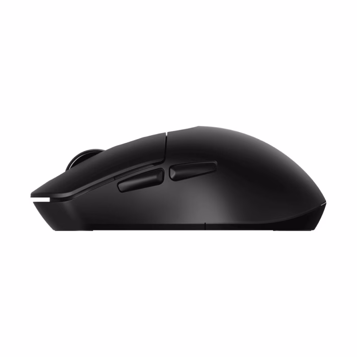 rapoo-m308-wireless-mouse-4 มุมมองด้านข้างเมาส์ไร้สาย Rapoo M308 สีดำ แสดงส่วนโค้งเว้ารองรับอุ้งมือและปุ่มกดลัดด้านข้าง