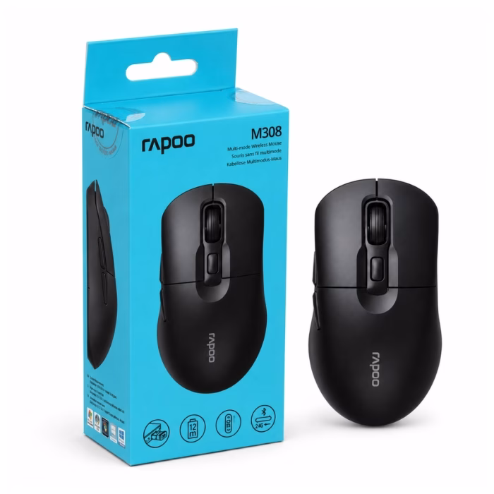 rapoo-m308-wireless-mouse-cover-1 เมาส์ไร้สายบลูทูธ Rapoo M308 สีดำ Multi-mode Bluetooth 5.0 และ 2.4GHz วางคู่กับกล่องบรรจุภัณฑ์