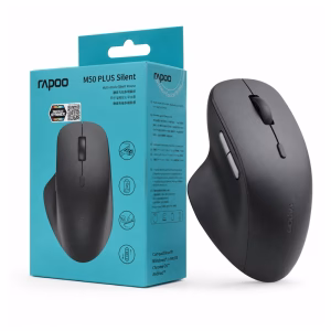 เมาส์ไร้สายไร้เสียง Rapoo M50 Plus Silent สีดำ ทรง Ergonomic วางคู่กับกล่องบรรจุภัณฑ์ Multi-mode ประกัน Synnex