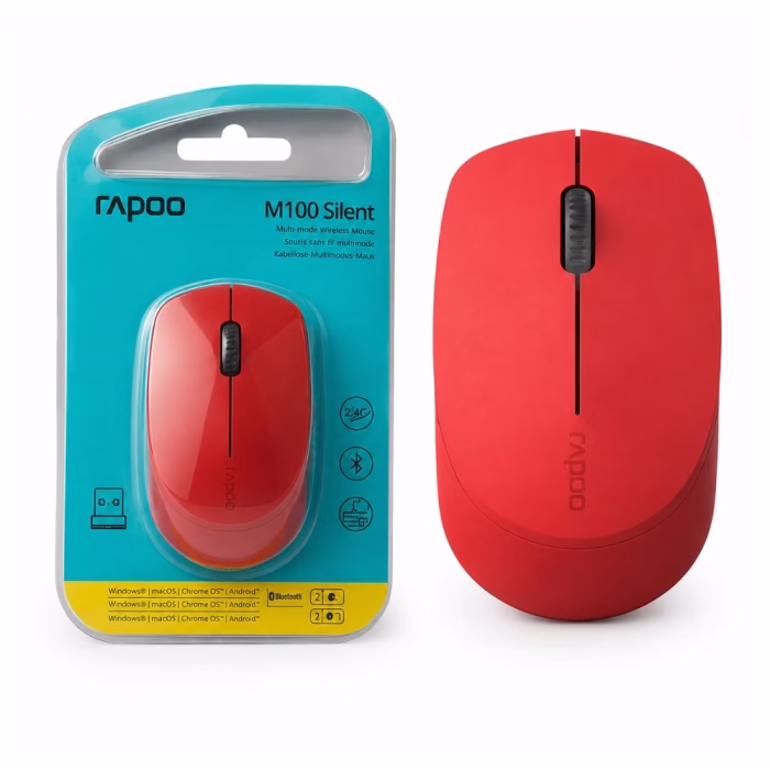 rapoo-msm100-wireless-mouse-red-1 เมาส์ไร้สายไร้เสียง Rapoo MSM100 Silent สีแดง Multi-mode Bluetooth และ 2.4GHz วางคู่กับแพ็กเกจบรรจุภัณฑ์