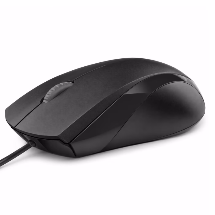 rapoo-n1200-silent-usb-mouse-black-3 เมาส์มีสายไร้เสียง Rapoo N1200 Silent สีดำ มุมมองสามมิติเฉียง แสดงพื้นผิวด้านตัดขอบเงาและลูกกลิ้งกันลื่น