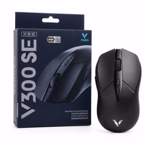 เมาส์เกมมิ่งไร้สาย Rapoo V300SE สีดำ ระบบ Dual-mode เสียบสายและไร้สาย วางคู่กับกล่องบรรจุภัณฑ์ ประกัน Synnex