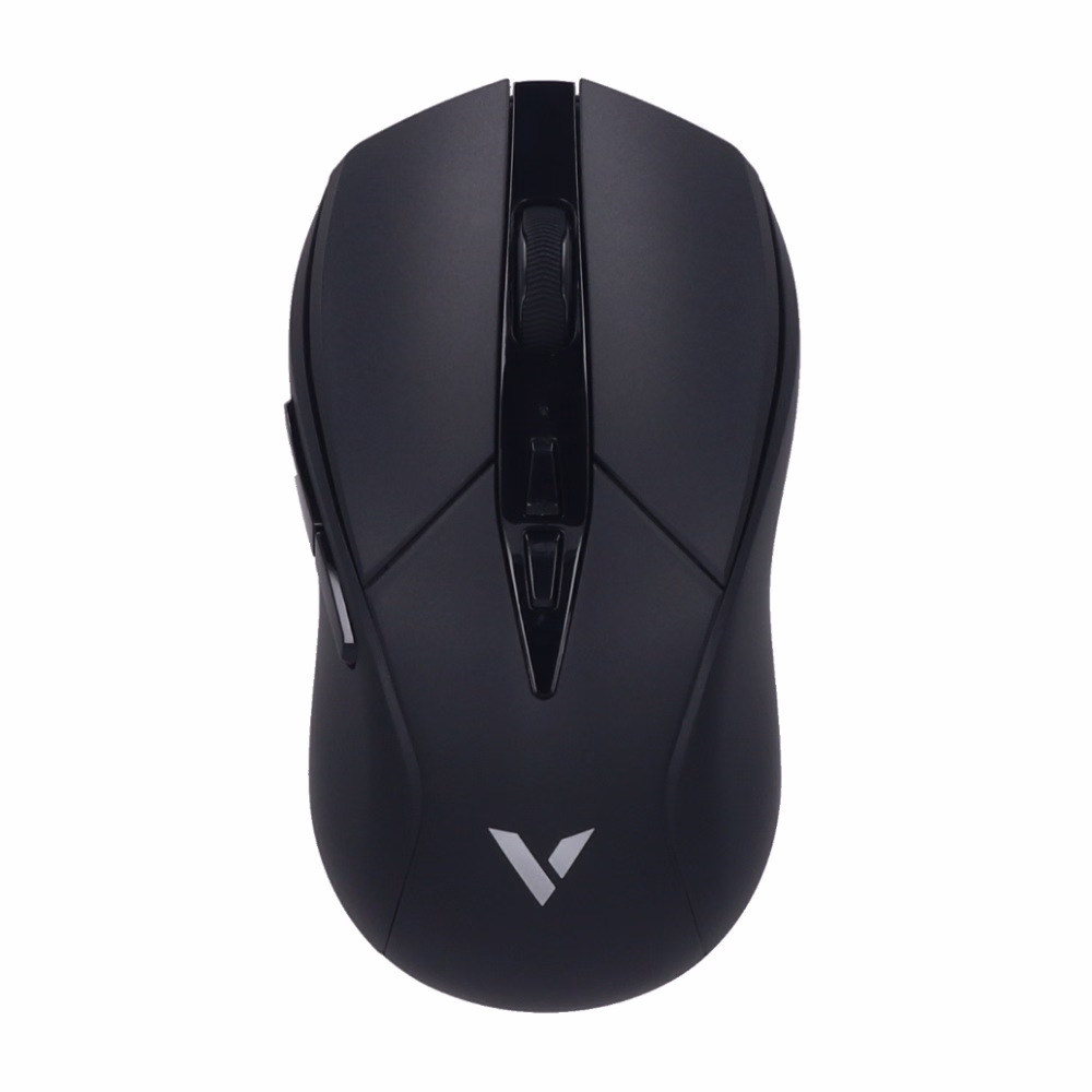 เมาส์เกมมิ่ง Rapoo V300SE สีดำ มุมมองด้านบนตรง แสดงรูปทรงสมมาตร ปุ่มปรับ DPI คู่ และโลโก้ Rapoo V