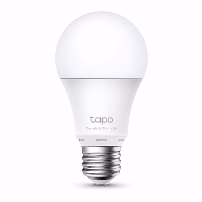 tapo-smart-wifi-light-bulb-cool-white-dimmable-2 หลอดไฟอัจฉริยะ Tapo Smart WiFi Light Bulb ทรงกลมสีขาว ขั้วเกลียวมาตรฐาน แสดงโลโก้ Tapo บนตัวหลอด