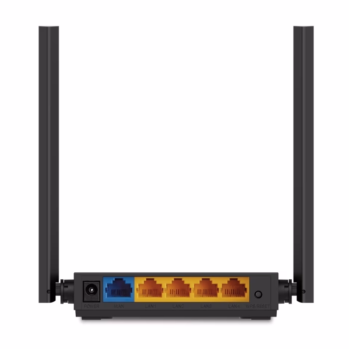 tp-link-archer-c54-ac1200-router-3 แผงพอร์ตเชื่อมต่อด้านหลังของเราเตอร์ TP-Link Archer C54 แสดงพอร์ต WAN, LAN และปุ่ม WPS
