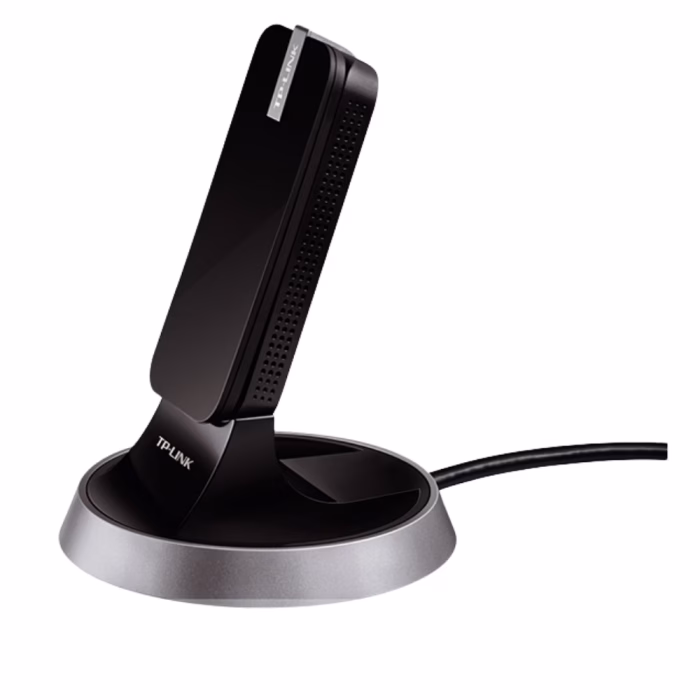tp-link-archer-t4u-ac1200-2 ตัวรับสัญญาณไวไฟ TP-Link Archer T4U AC1200 ขณะเสียบกับแท่นวางทรงกลมตั้งโต๊ะ