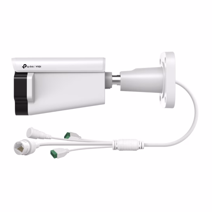 tp-link-insight-s345zi-vigi-4mp-motorized-3 กล้องวงจรปิดบูลเล็ต TP-Link VIGI InSight S345ZI มุมมองด้านข้างแสดงขาตั้งและชุดสายเชื่อมต่อ