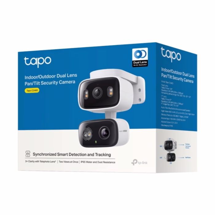 กล่องบรรจุภัณฑ์กล้องวงจรปิด TP-Link Tapo C246D Indoor/Outdoor Dual Lens Pan/Tilt Security Camera