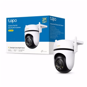 tp-link-tapo-c530ws-outdoor-5mp-camera-1 กล้องวงจรปิดไร้สายภายนอก TP-Link Tapo C530WS 5MP 3K วางคู่กับกล่องผลิตภัณฑ์โทนสีฟ้าขาว