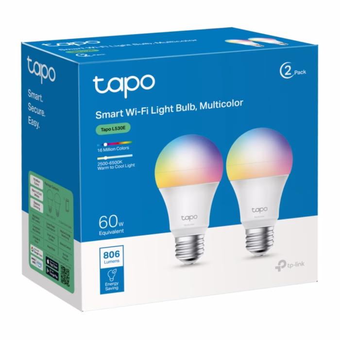 tp-link-tapo-l530e-2pack-3 กล่องบรรจุภัณฑ์หลอดไฟอัจฉริยะ TP-Link Tapo L530E Smart Wi-Fi Light Bulb Multicolor แพ็ก 2 ชิ้น สีฟ้า