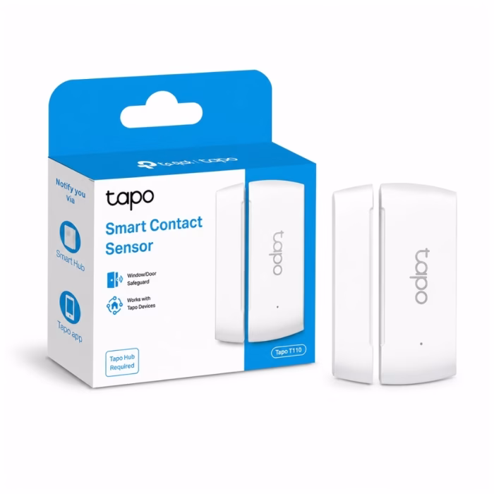 tp-link-tapo-t110-sensor-1 เซ็นเซอร์ประตูหน้าต่าง TP-Link Tapo T110 สีขาว วางคู่กับกล่องบรรจุภัณฑ์