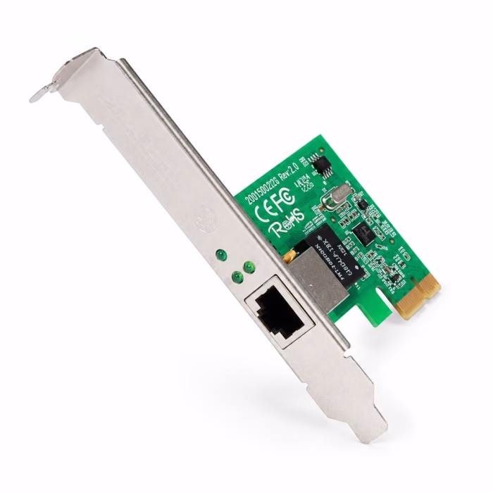 tp-link-tg-3468-gigabit-pcie-lan-card-3 แผงวงจรการ์ดแลน TP-LINK TG-3468 Gigabit PCI Express แสดงพอร์ต RJ45 และชิปเซ็ตบนบอร์ดสีเขียว