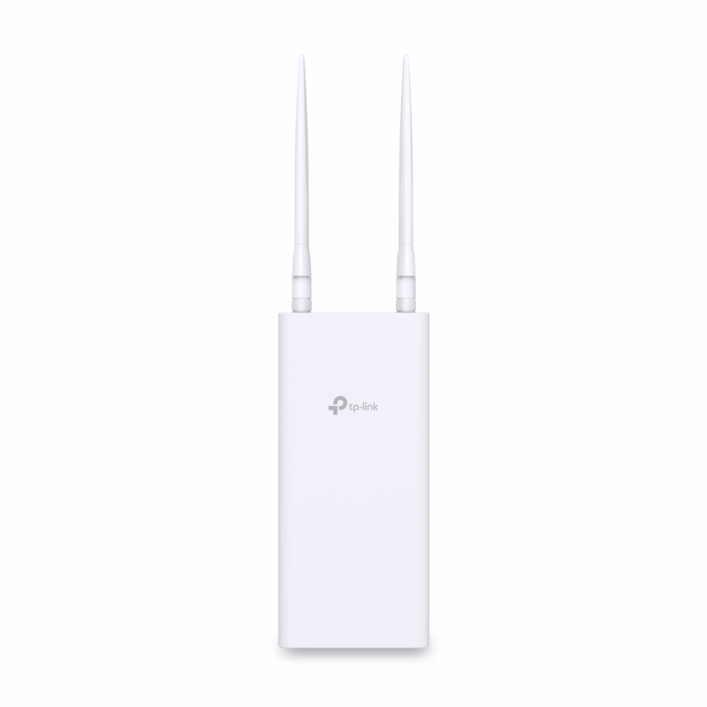 เราเตอร์ 4G ภายนอกอาคาร TP-Link TL-MR100-Outdoor สีขาว ดีไซน์ทรงตั้งพร้อมเสาอากาศคู่ ด้านหน้าตรง