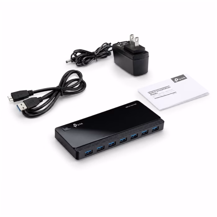 tp-link-uh700-usb-3-0-7-port-hub-black-3 ชุดยูเอสบีฮับ 7 พอร์ต TP-Link UH700 พร้อมอแดปเตอร์จ่ายไฟ สายเชื่อมต่อ และคู่มือการใช้งานครบชุด