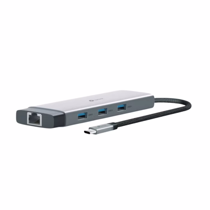 tp-link-uh9120c-type-c-9-in-1-hub-3 ฮับแปลงสัญญาณ TP-Link UH9120C แสดงพอร์ต USB-A และพอร์ตเชื่อมต่ออินเทอร์เน็ต RJ45 ด้านข้าง