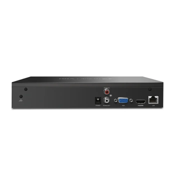 tp-link-vigi-16channel-nvr-3 แผงพอร์ตด้านหลังเครื่องบันทึกภาพ TP-Link VIGI 16 Channel NVR แสดงพอร์ต HDMI, VGA, LAN และช่องต่อเสียง