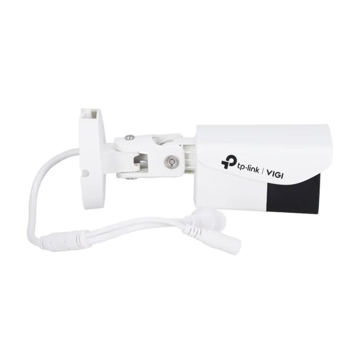 tp-link-vigi-c340-28mm-4mp-bullet-3 กล้องวงจรปิดบูลเล็ต TP-Link VIGI C340 มุมมองด้านข้าง แสดงขาตั้งปรับมุมมองและสายต่อพ่วง