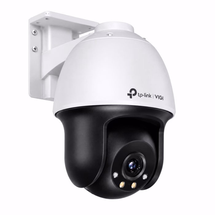 tp-link-vigi-c540-4mp-pt-2 กล้องวงจรปิดภายนอกอาคาร TP-Link VIGI C540 สีขาวดำติดตั้งกับขายึดผนัง แสดงเลนส์ 4 มม. และไฟส่องสว่าง