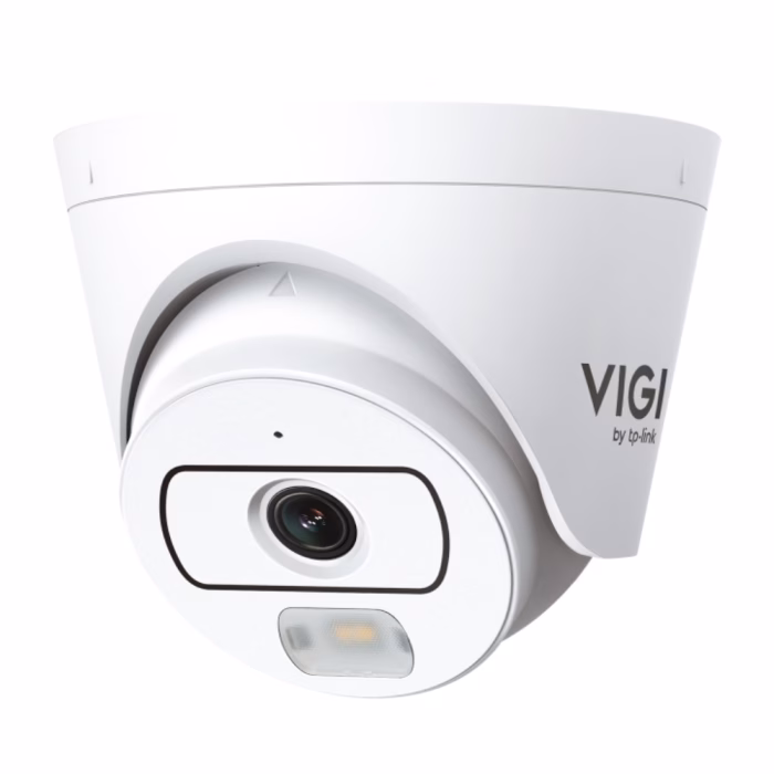 tp-link-vigi-easycam-c420-ip-camera-2 กล้องวงจรปิด VIGI EasyCam C420 ทรงโดมสีขาว มุมมองด้านข้าง แสดงโลโก้ VIGI และเลนส์กล้อง
