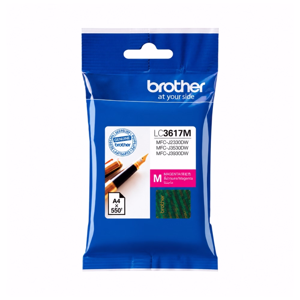 ซองบรรจุภัณฑ์ตลับหมึกสีมาเจนตา Brother LC-3617M ระบุรุ่นเครื่องพิมพ์ MFC-J2330DW MFC-J3530DW MFC-J3930DW พร้อมสติกเกอร์โฮโลแกรมแท้