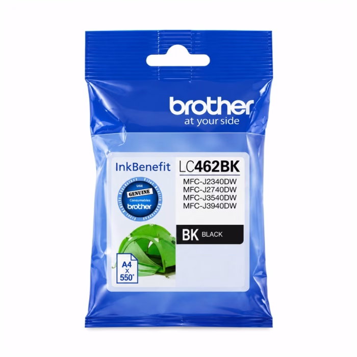 ซองบรรจุภัณฑ์ตลับหมึก Brother LC-462BK สีดำ ระบุรุ่นเครื่องพิมพ์ MFC-J2340DW MFC-J2740DW MFC-J3540DW MFC-J3940DW พร้อมตราสัญลักษณ์ Genuine Brother