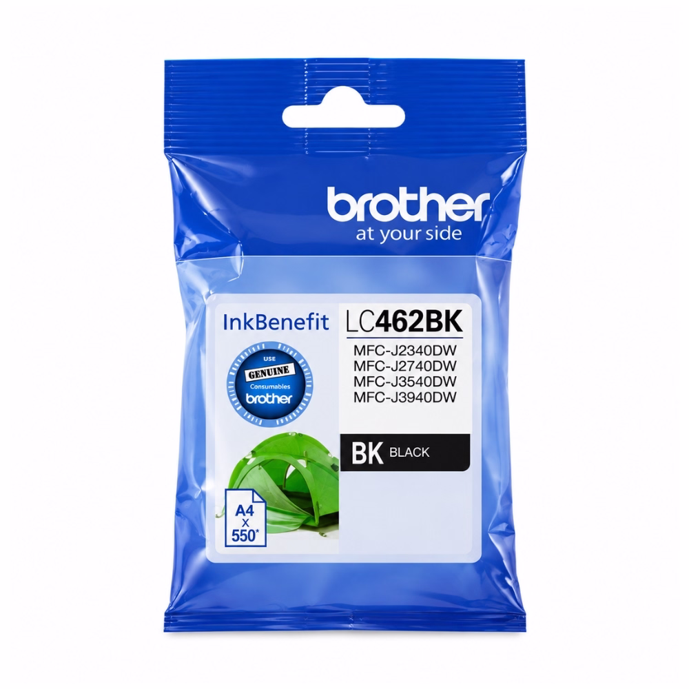 ซองบรรจุภัณฑ์ตลับหมึก Brother LC-462BK สีดำ ระบุรุ่นเครื่องพิมพ์ MFC-J2340DW MFC-J2740DW MFC-J3540DW MFC-J3940DW พร้อมตราสัญลักษณ์ Genuine Brother