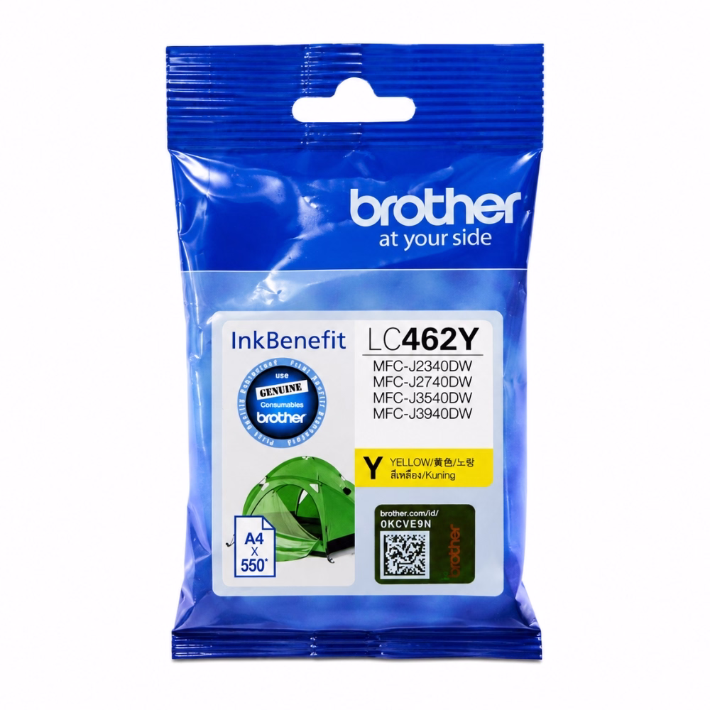 ซองบรรจุภัณฑ์ตลับหมึกสีเหลือง Brother LC-462Y ระบุรุ่นเครื่องพิมพ์ MFC-J2340DW MFC-J2740DW MFC-J3540DW MFC-J3940DW พร้อมสติกเกอร์โฮโลแกรมแท้