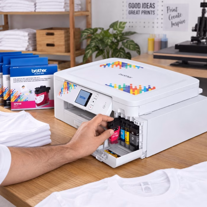 brother-sp1-sublimation-printer-4 การติดตั้งตลับหมึกซับลิเมชันสีมาเจนตาในช่องใส่หมึกด้านหน้าตัวเครื่อง Brother SP-1 สะดวก รวดเร็ว และไม่เลอะมือ