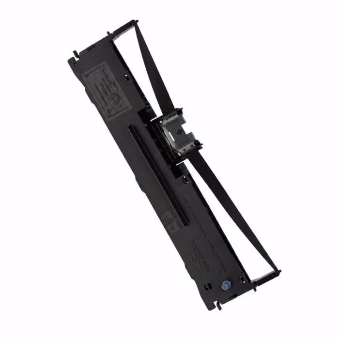 epson-s015582-ribbon-cartridge-black-3 ตลับผ้าหมึกด็อทเมทริกซ์สีดำ Epson S015582 มุมมองสามมิติเฉียง แสดงโครงพลาสติก ABS ไกด์ผ้าหมึก และลูกบิดหมุนตึงผ้าหมึก